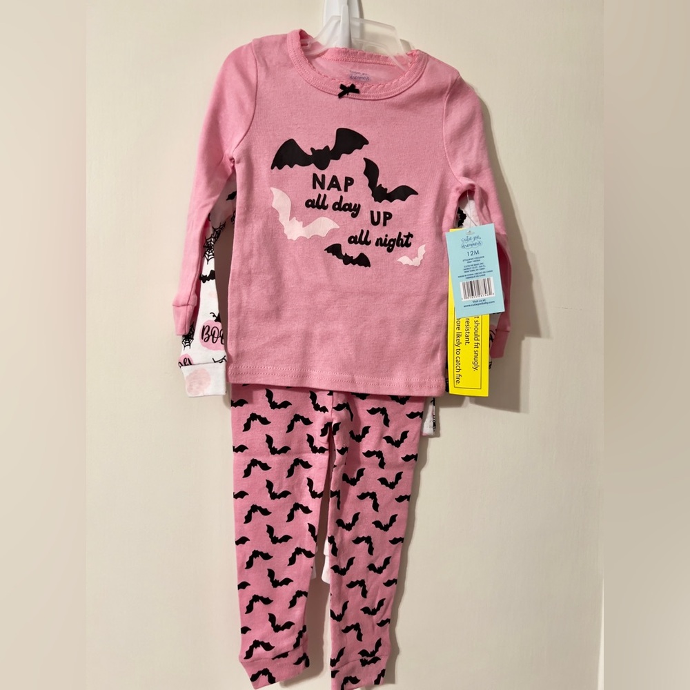 Halloween Kids Pink Bat Print Pajama Set 12 months